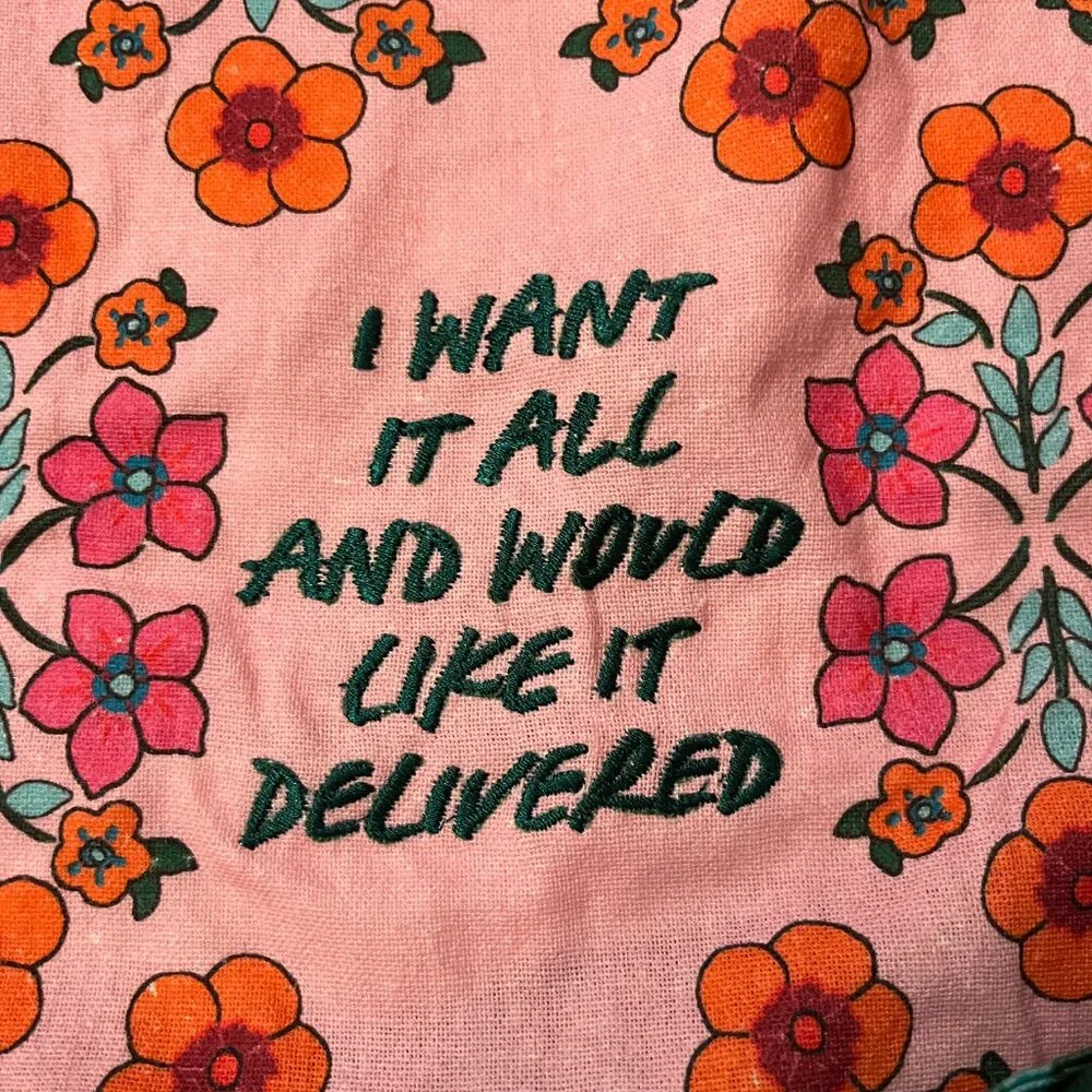 I Want It All and Would Like It Delivered Colorful Apron NWT Cotton Hostess Gift